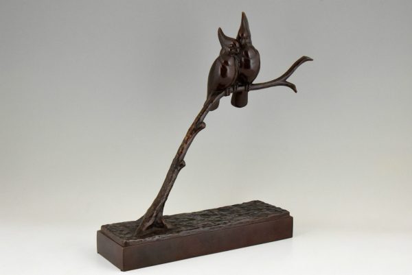 Sculpture bronze Art Deco oiseaux sur branche