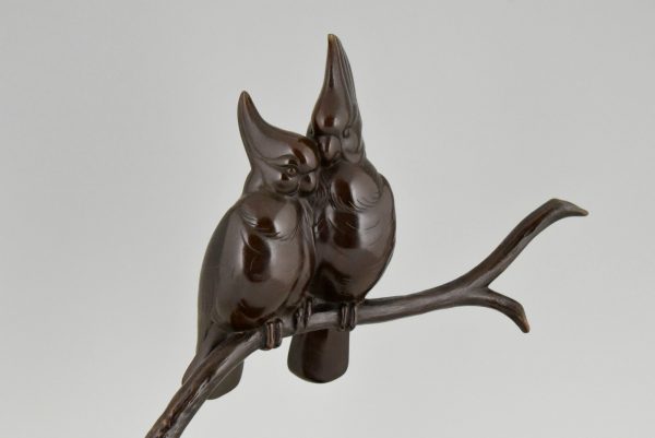 Art Deco bronzen beeld vogels op tak