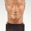 Art Deco vrouwen buste in terracotta, hoofd van een vrouw
