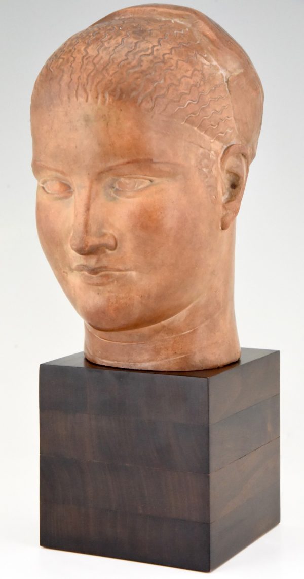 Art Deco Terracotta Skulptur Büste einer Frau, weiblicher Kopf
