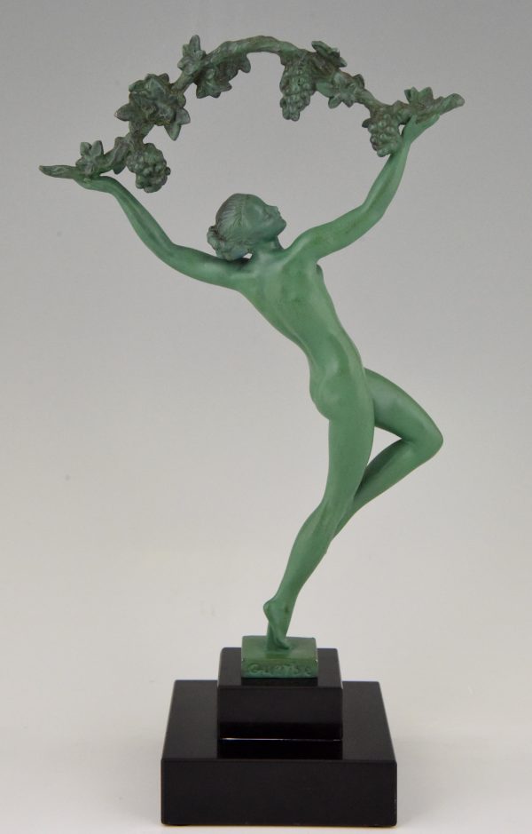 Art Deco sculpture of a nude with grapes