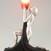 Art deco lamp met naakt in verzilverd brons