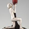 Lampe Art Deco bronze argenté femme nue