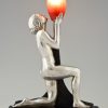 Lampe Art Deco bronze argenté femme nue