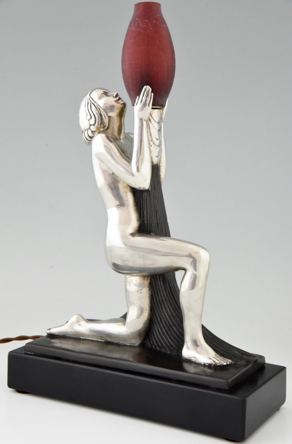 Art Deco silvered bronze lamp with nude