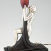 Art deco lamp met naakt in verzilverd brons