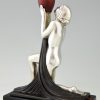 Lampe Art Deco bronze argenté femme nue