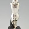 Lampe Art Deco bronze argenté femme nue