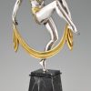 Art Deco versilberte Bronze Skulptur Tänzerin mit Schale