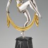 Art Deco silvered bronze sculpture of scarf dancer