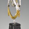 Art Deco verzilverd bronzen sculptuur danseres met sjaal