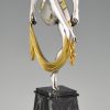 Art Deco silvered bronze sculpture of scarf dancer