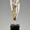 Art Deco silvered bronze sculpture of scarf dancer