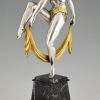 Art Deco sculpture bronze argenté danseuse aux drapé