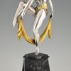 Art Deco silvered bronze sculpture of scarf dancer