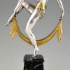 Art Deco silvered bronze sculpture of scarf dancer