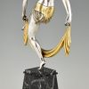 Art Deco silvered bronze sculpture of scarf dancer