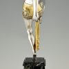 Art Deco silvered bronze sculpture of scarf dancer