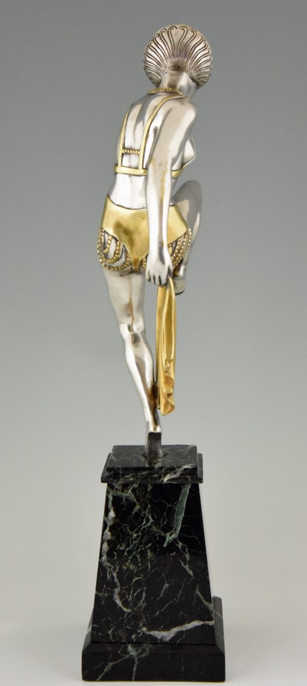 Art Deco sculpture bronze argenté danseuse aux drapé