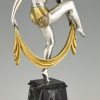 Art Deco verzilverd bronzen sculptuur danseres met sjaal