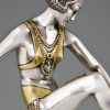 Art Deco silvered bronze sculpture of scarf dancer