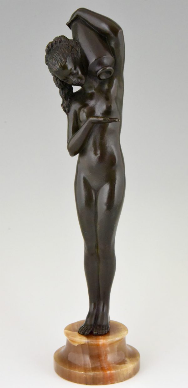 Art Deco bronze sculpture of a nude with jar