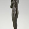 Art Deco bronze sculpture of a nude with jar