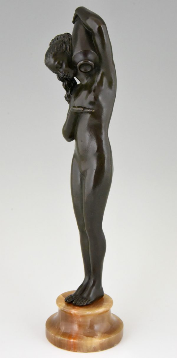 Art Deco bronze sculpture of a nude with jar