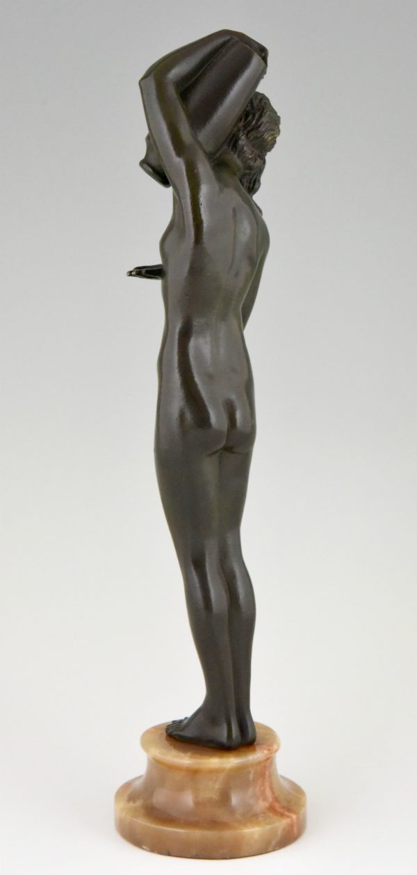 Art Deco bronze sculpture of a nude with jar