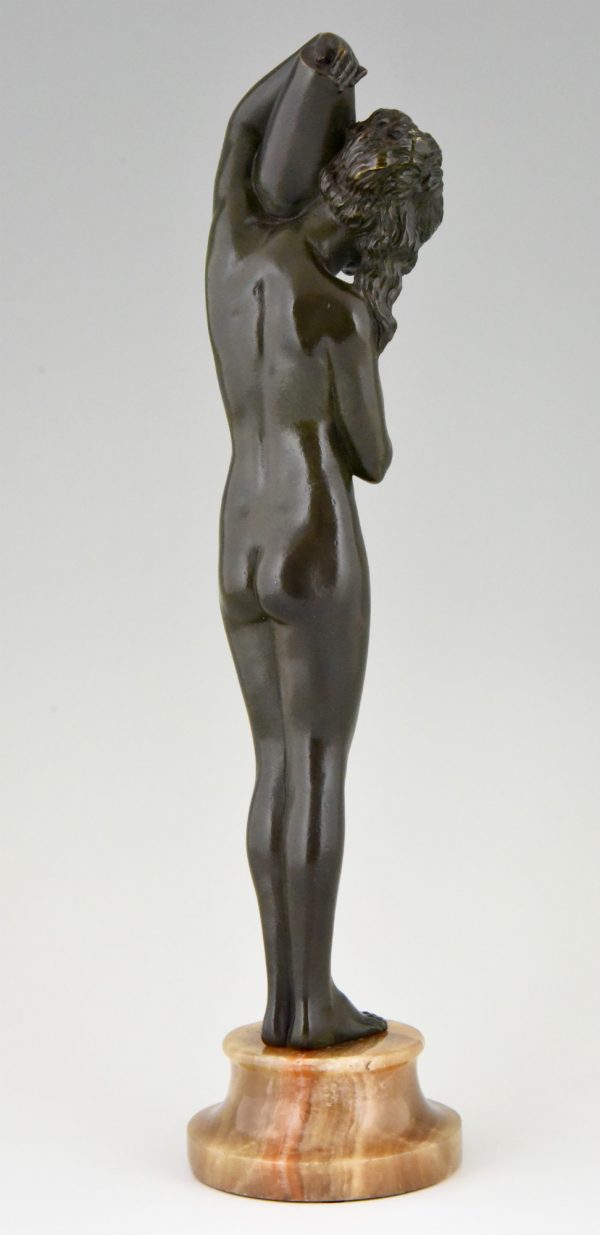 Art Deco bronze sculpture of a nude with jar