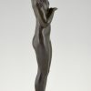 Art Deco bronze sculpture of a nude with jar