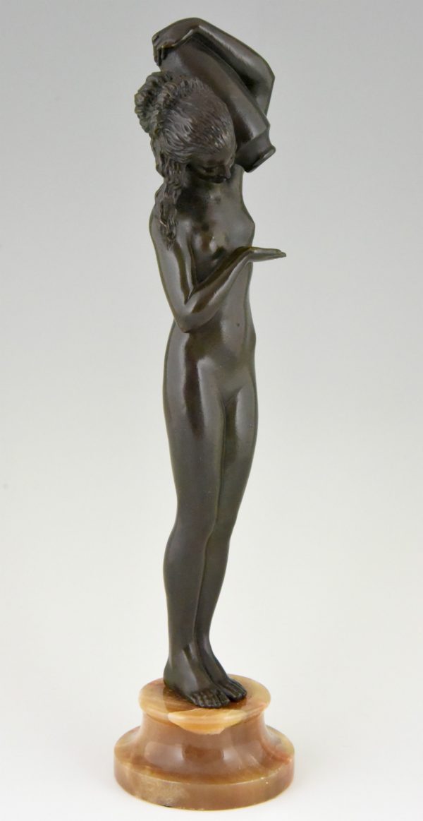 Art Deco bronze sculpture of a nude with jar