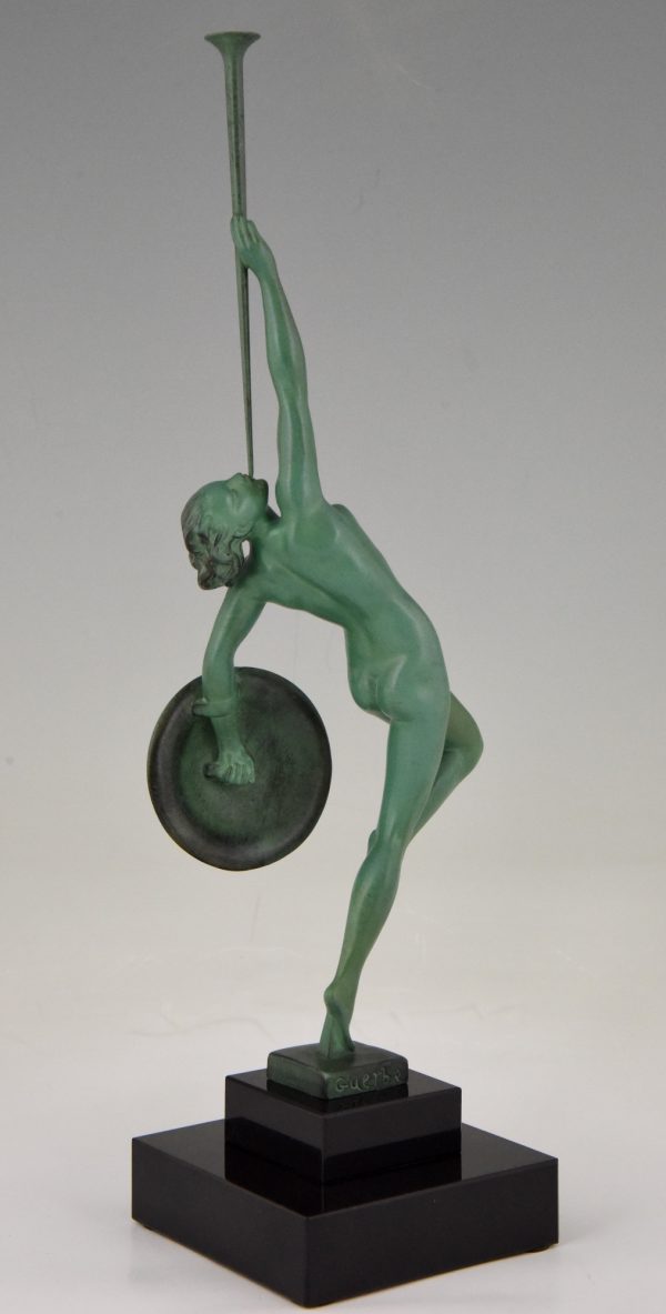 Art Deco sculpture nude with trumpet and shield, Jericho