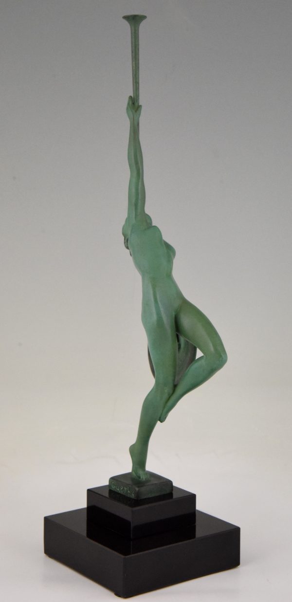 Art Deco sculpture nude with trumpet and shield, Jericho