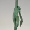 Art Deco sculpture nude with trumpet and shield, Jericho