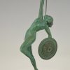 Art Deco sculpture nude with trumpet and shield, Jericho