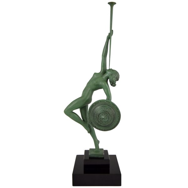 Art Deco sculpture nude with trumpet and shield, Jericho