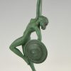 Art Deco sculpture nude with trumpet and shield, Jericho