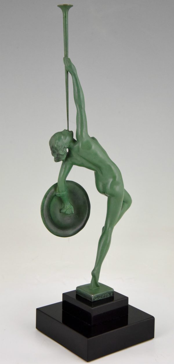 Art Deco sculpture nude with trumpet and shield, Jericho