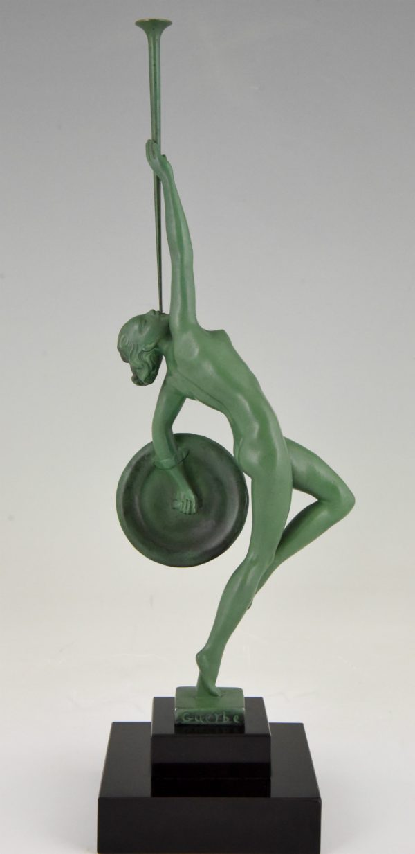 Art Deco sculpture nude with trumpet and shield, Jericho