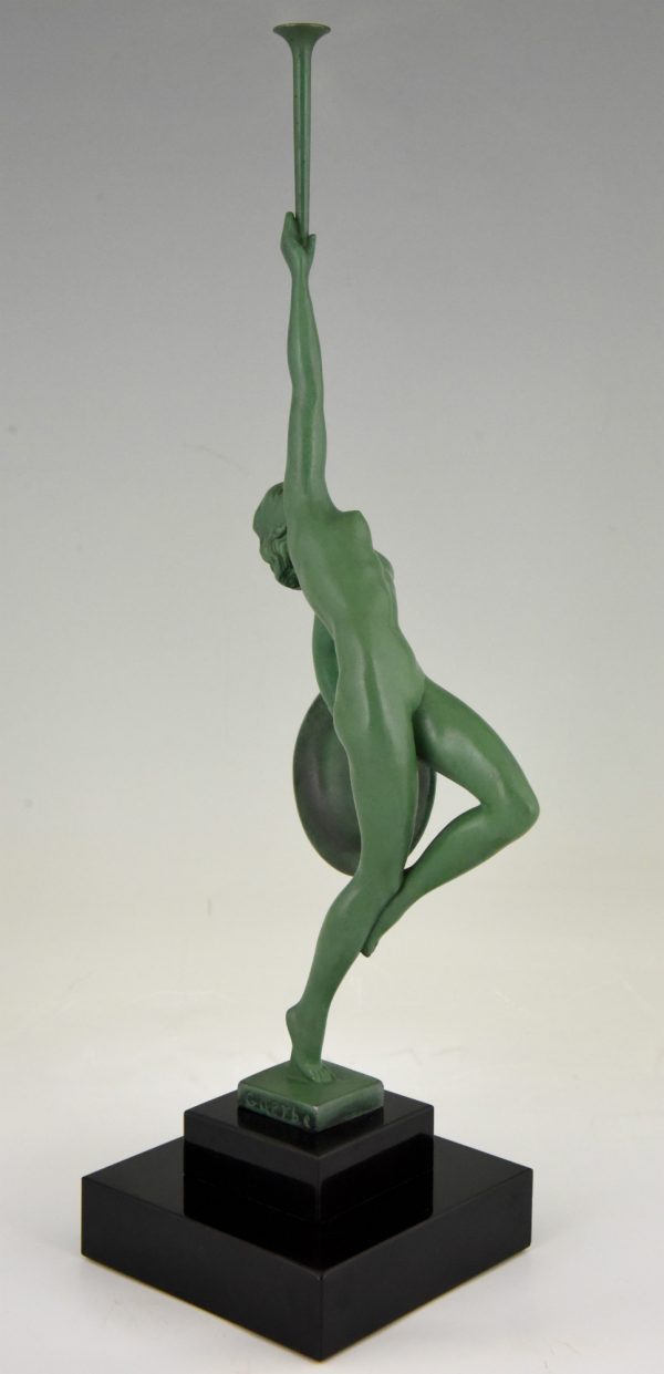 Art Deco sculpture nude with trumpet and shield, Jericho