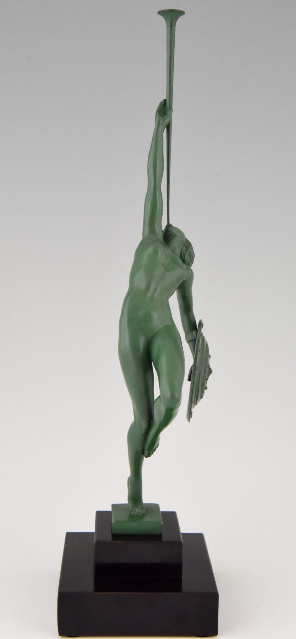 Jericho, Art Deco sculpture nude with trumpet and shield