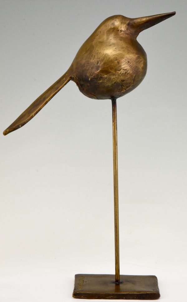 Sculpture moderne en bronze fait main oiseau 1970