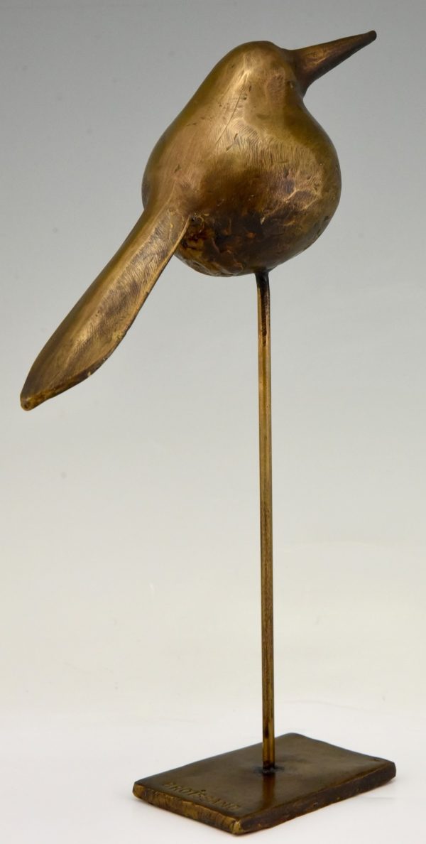 Mid century handmade bronze sculpture of a bird