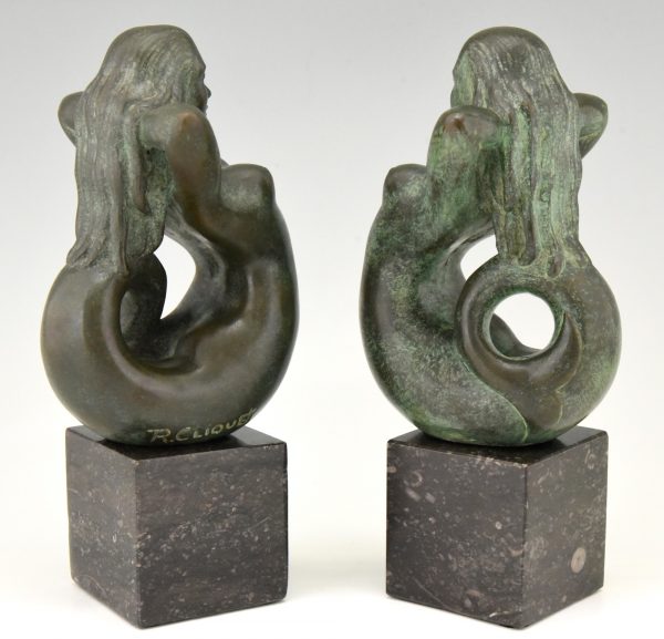 Mid Century bronze mermaid bookends