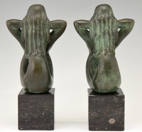 Mid Century bronze mermaid bookends