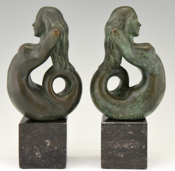 Bronze Buchstützen Meerjungfrau Skulptur 1970
