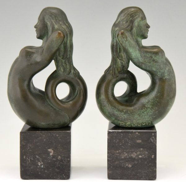 Serre livres en bronze sirènes 1970