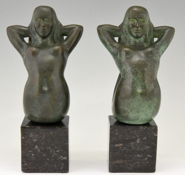 Serre livres en bronze sirènes 1970