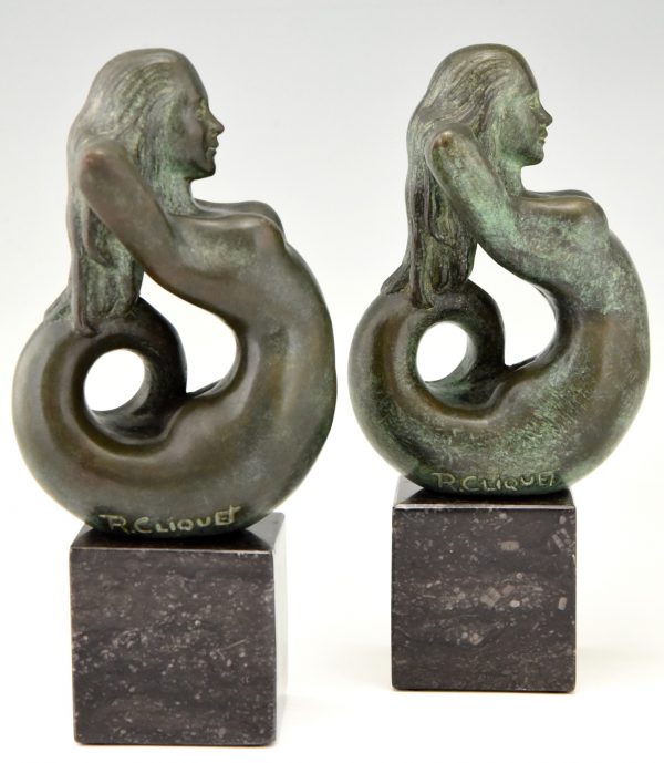 Bronzen boekensteunen zeemeerminnen jaren 70